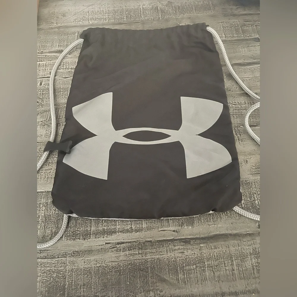 Under Armour Black and Gray Drawstring Backpack 17.5”x13”
